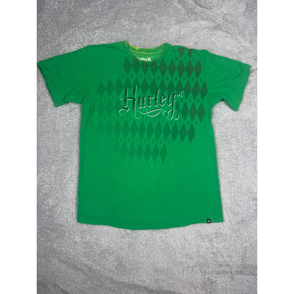 Hurley Graphic T-Shirt Mens Medium Green Good Argyle Logo Surf Skate Tee Y2K
